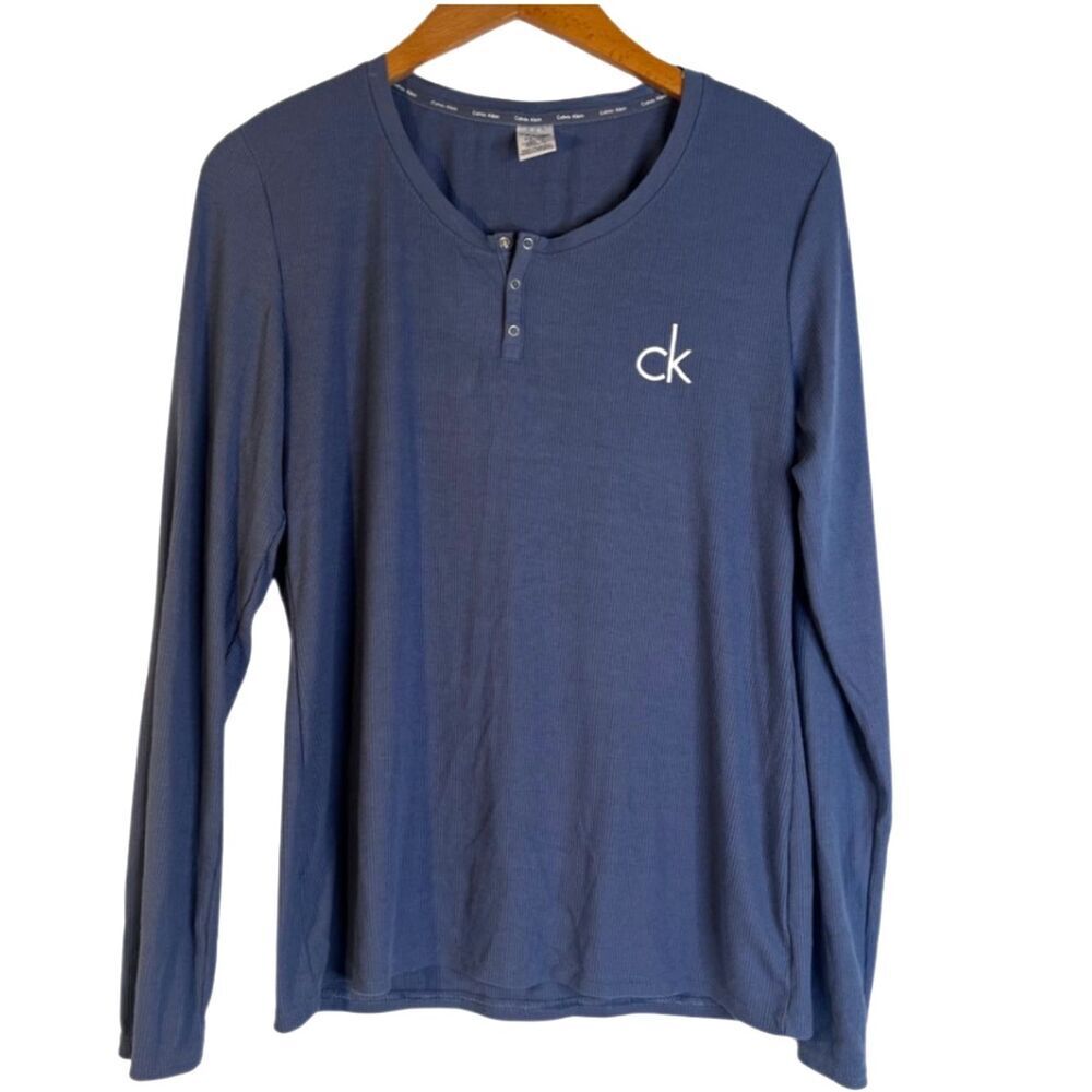 Calvin Klein Blue Ribbed Thermal Long Sleeve Sleep‎ Shirt Size Medium